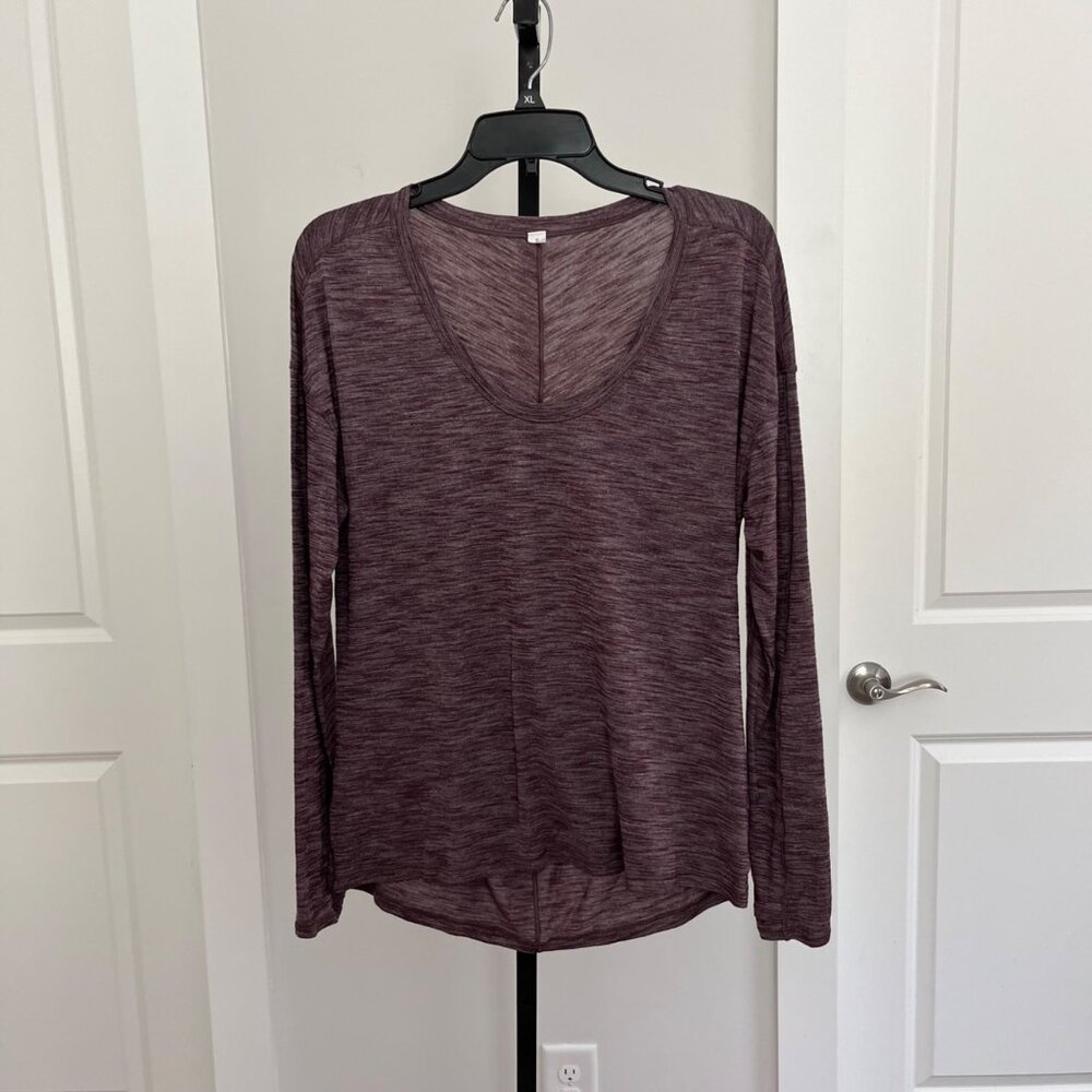 Lululemon Meant To Move Long Sleeve in Heathered Black Cherry Size 8 - Picture 3 of 10